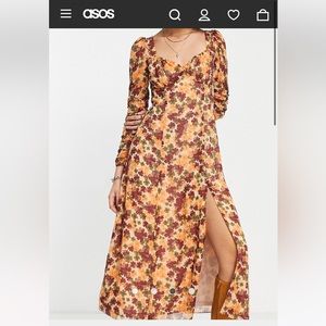 ASOS DESIGN sweetheart neck ruched midi tea dress in floral print size 6